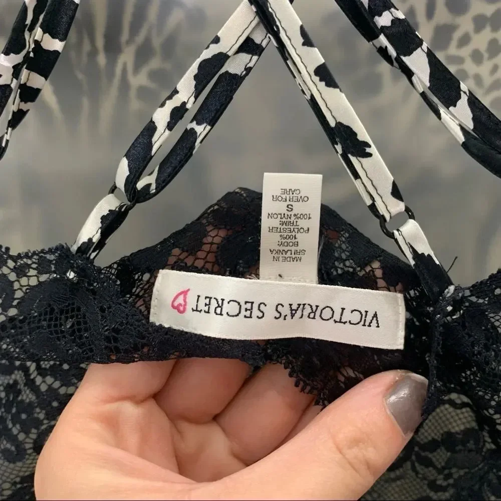 Vintage Victoria’s Secret zebra animal black lace slip dress lingerie Small